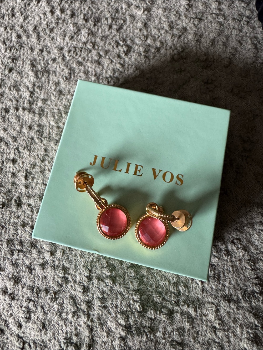 Julie Vos Gold-Tone Earrings with Pink Faceted Glass